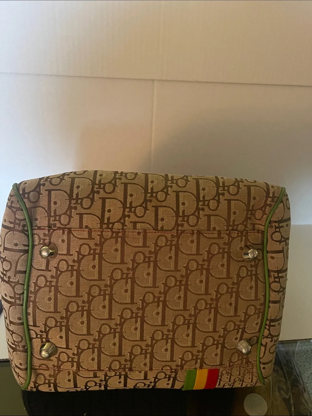 Vintage Dior Monogram Satchel with Red, Yellow & Green Trim